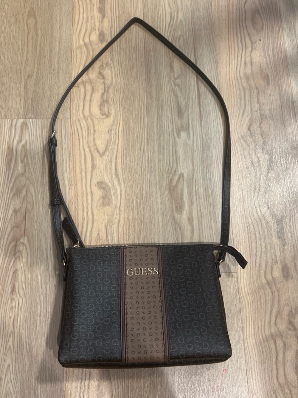 GUESS Black and Brown Signature Panel Crossbody